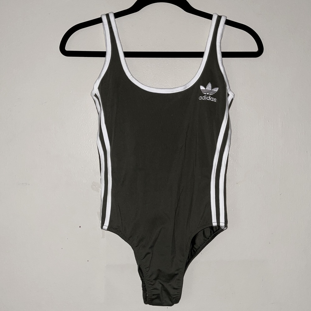 adidas olive green striped bodysuit